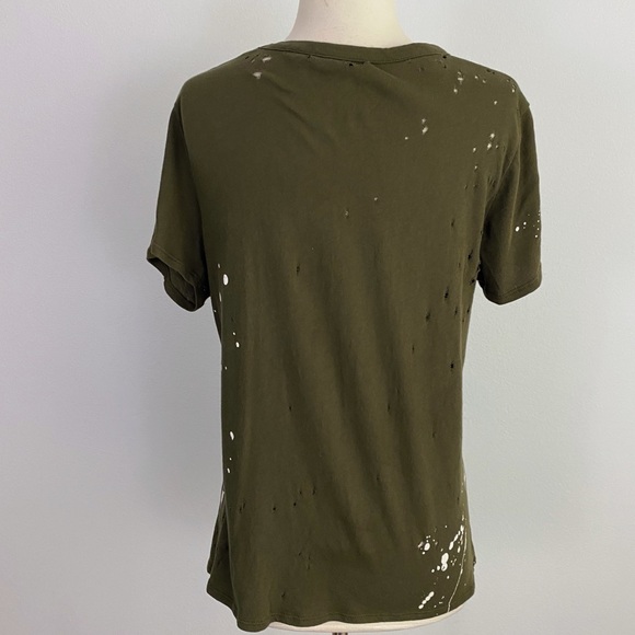 Chaser Olive Green Crew Neck Distressed Studded Paint Splatter T-Shirt Women’s M - Picture 3 of 9